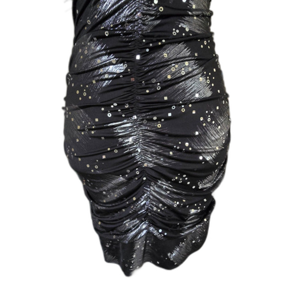 Taboo Black Sequin Ruched Halter Mini Dress Metallic Club Y2K Disco Hoco Prom S - Picture 6 of 8